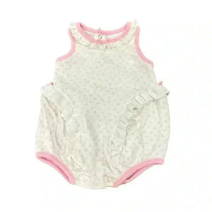 Buster Brown Vintage Baby Romper 3-6 M White Pink Floral Lace Ruffles Pink